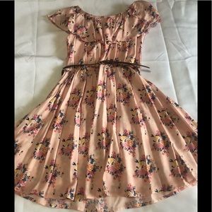 Off the shoulder floral dress with belt